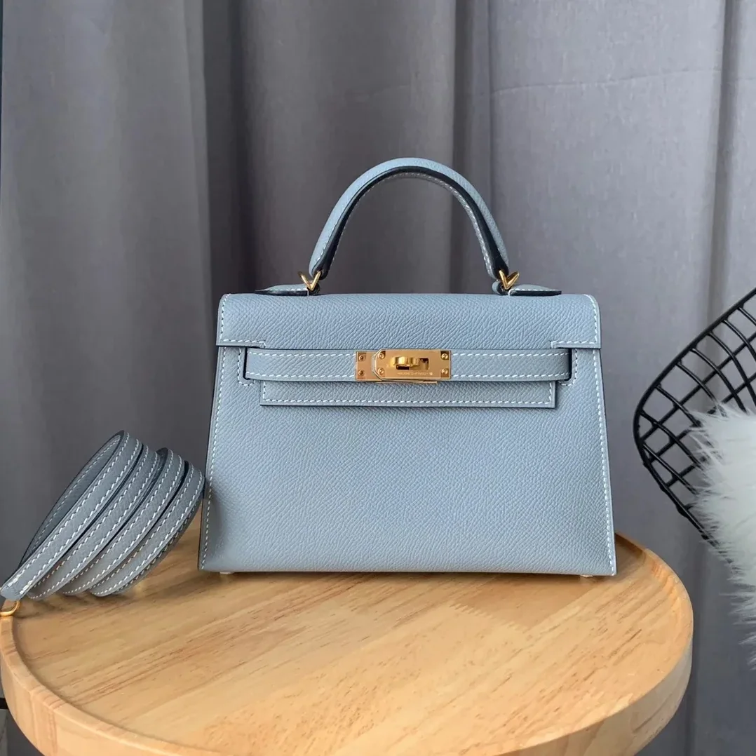 Hermes Kelly Mini Top Handle Bag / Sky Blue Epsom Gold Hardware Hermes Kelly Mini Top Handle Bag / Sky Blue Epsom Gold Hardware