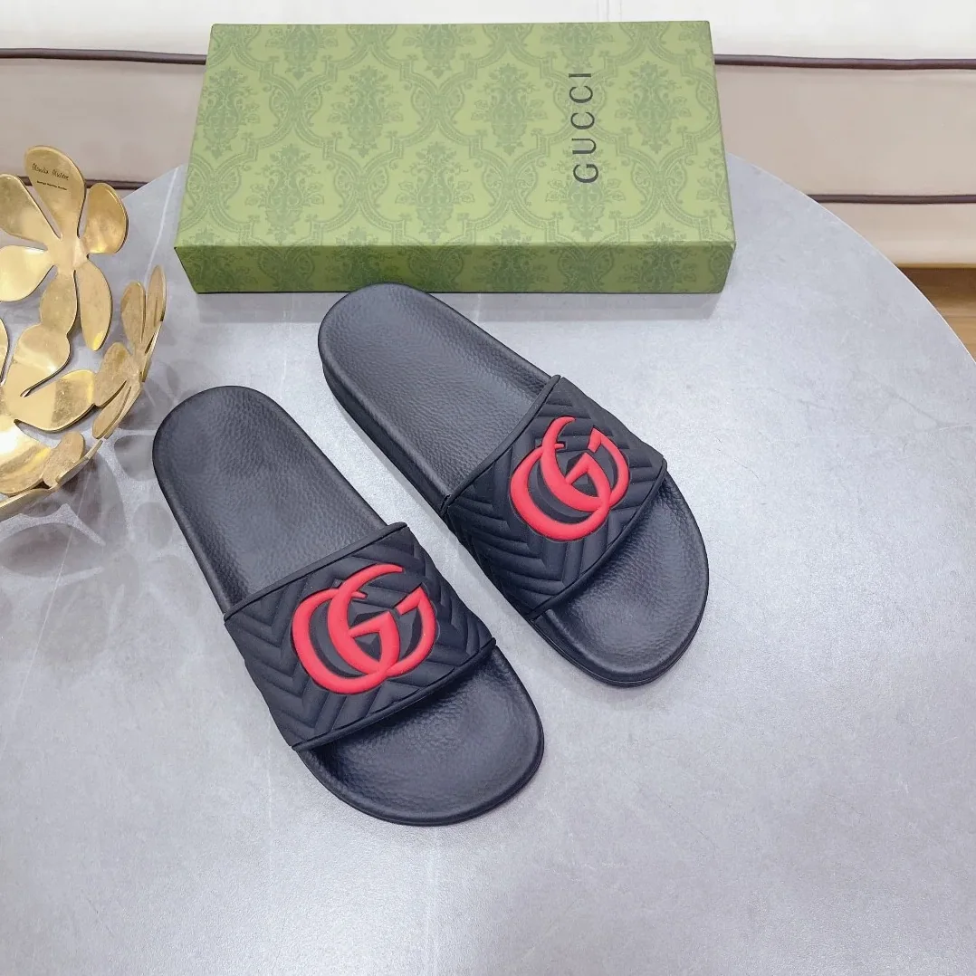 Gucci Quilted GG Rubber Slide Black And Red for Women