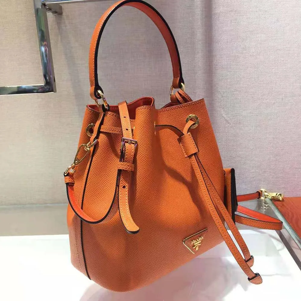 Prada Saffiano Leather Bucket Bag for Women in Orange Prada Saffiano Leather Bucket Bag for Women in Orange