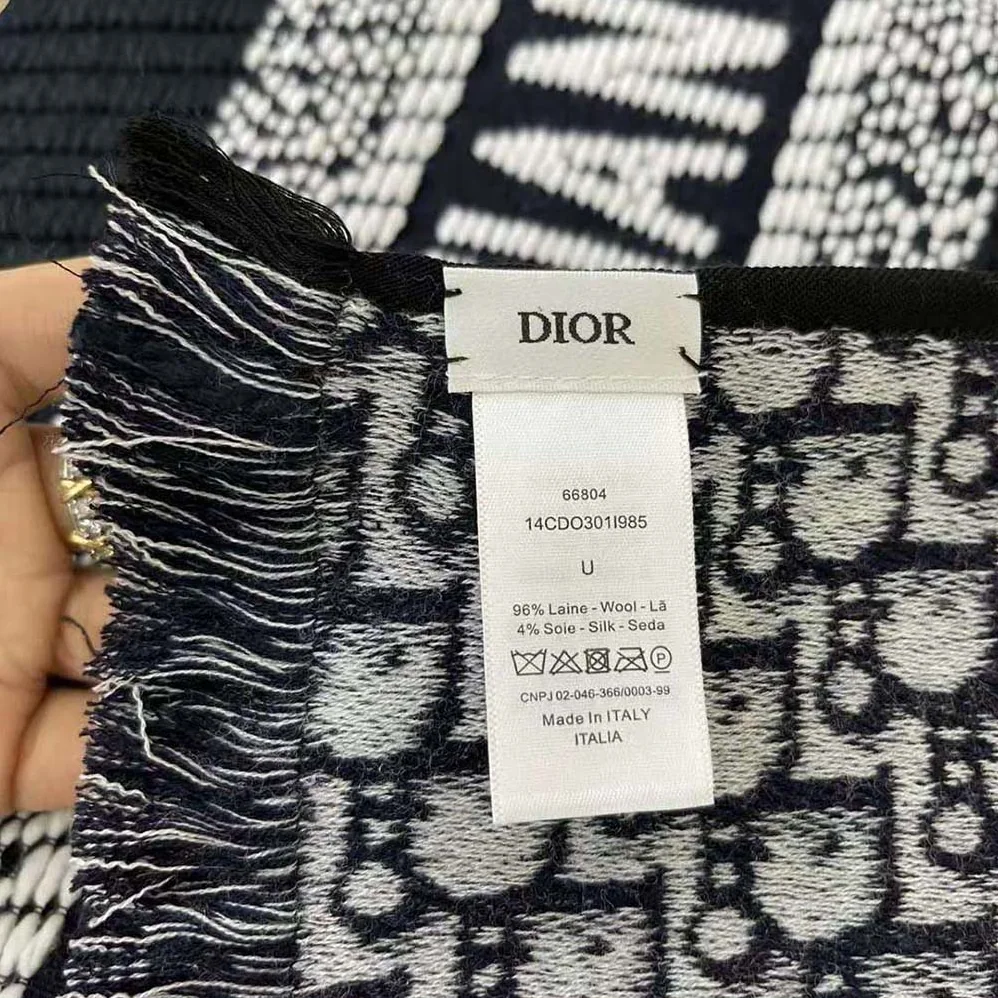 Dior Oblique University Reversible Scarf Navy Blue Wool and Silk for Women Dior Oblique University Reversible Scarf Navy Blue Wool and Silk for Women