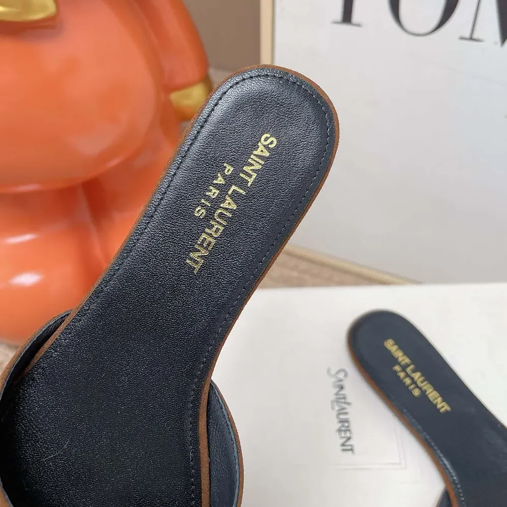 Saint Laurent YSL Babylone Slides In Suede Dark Brown for Women