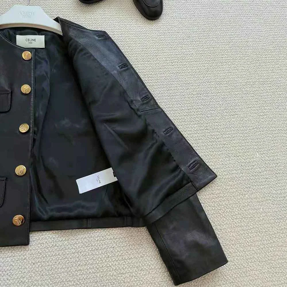 Celine Chasseur Jacket in Lambskin Leather for Women in Black