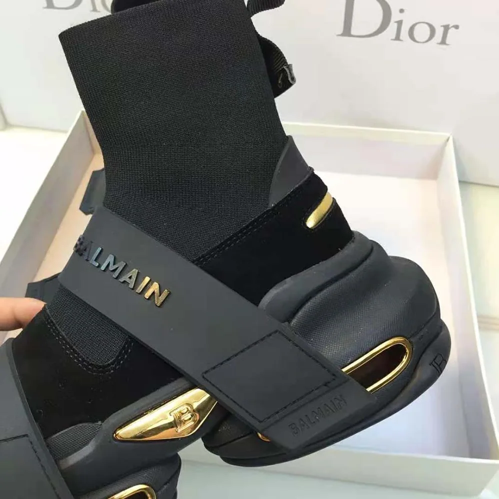 Balmain B-Bold Mesh and Suede High-Top Trainers with Strap for Unisex in Black Balmain B-Bold Mesh and Suede High-Top Trainers with Strap for Unisex in Black
