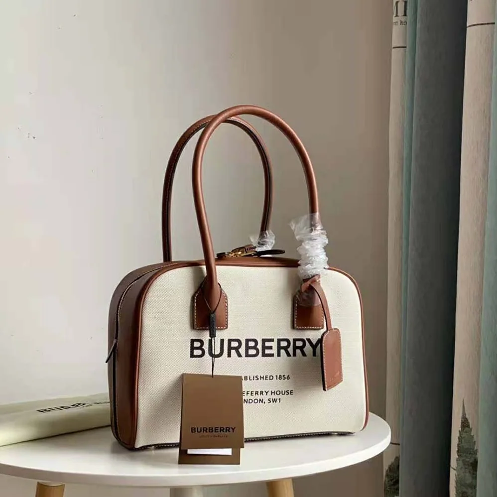 Burberry Medium Horseferry Print Cotton Canvas Half Cube Bag for Women in Brown