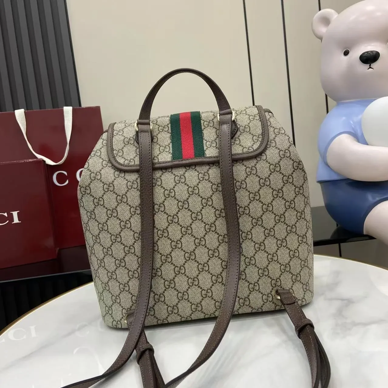 Gucci Ophidia Medium Backpack / Beige/ Dark Brown Monogram Gold Hardware Gucci Ophidia Medium Backpack / Beige/ Dark Brown Monogram Gold Hardware