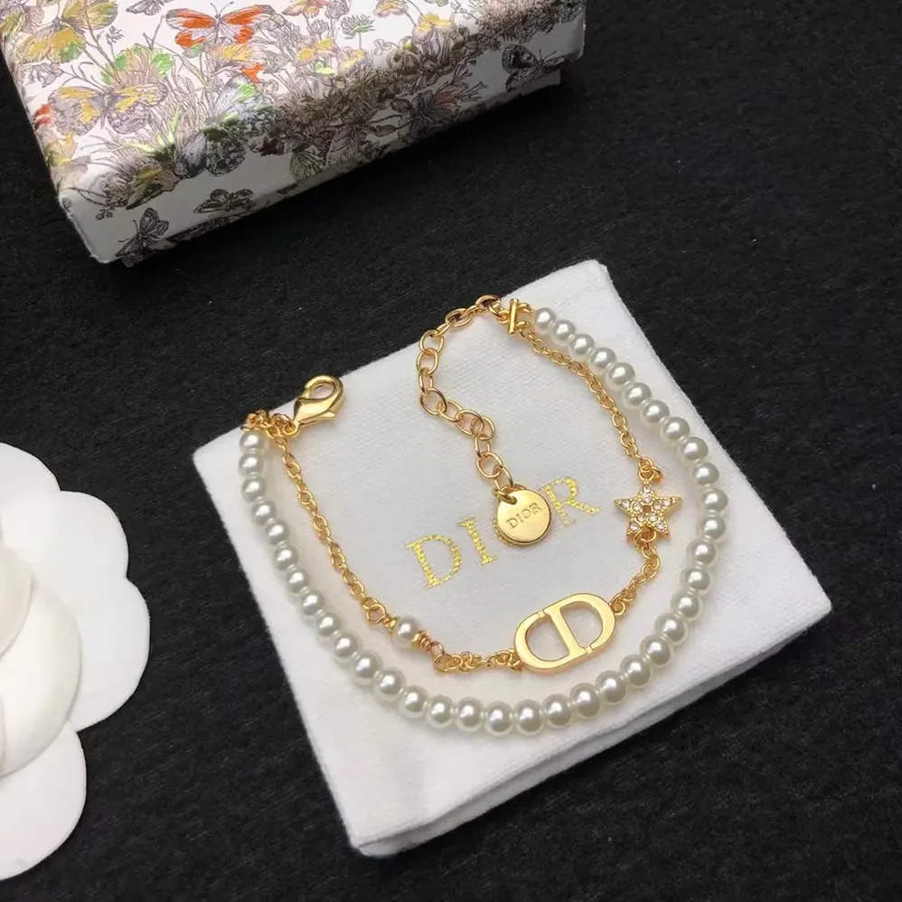 Dior Petit CD Bracelet Gold-Finish Metal with White Resin Pearls and Silver for Women in Tone Crystals Dior Petit CD Bracelet Gold-Finish Metal with White Resin Pearls and Silver for Women in Tone Crystals