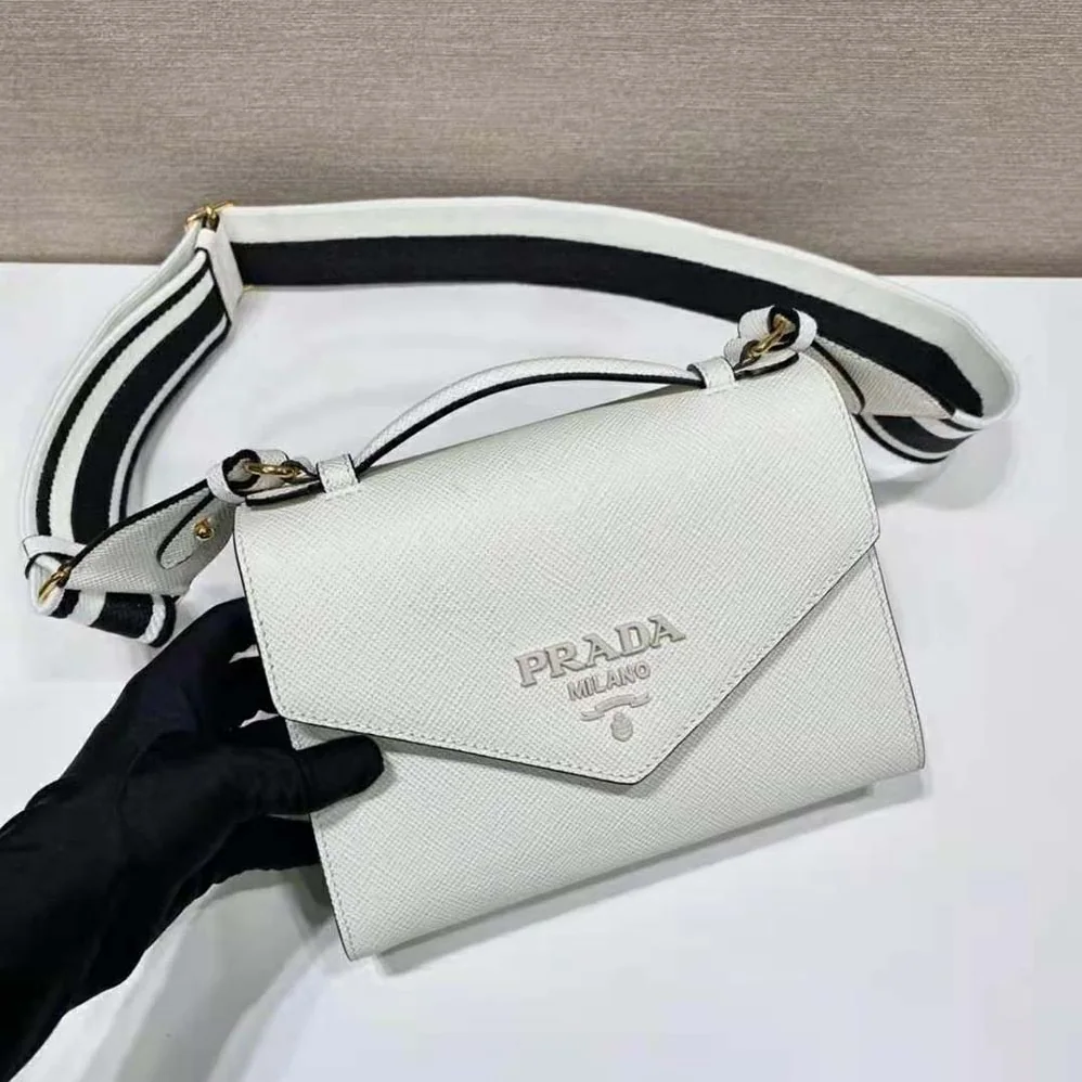 Prada Monochrome Saffiano and Leather Bag for Women in White