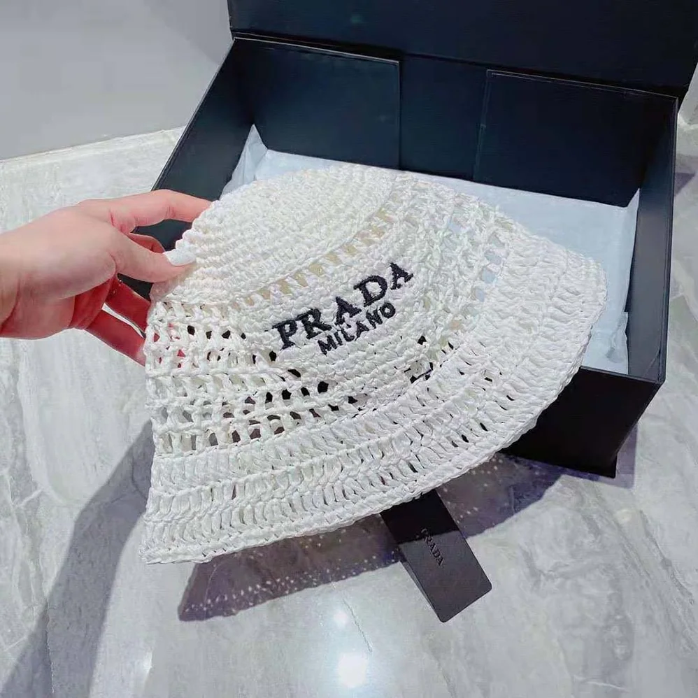 Prada Raffia Bucket Hat for Women in White Prada Raffia Bucket Hat for Women in White