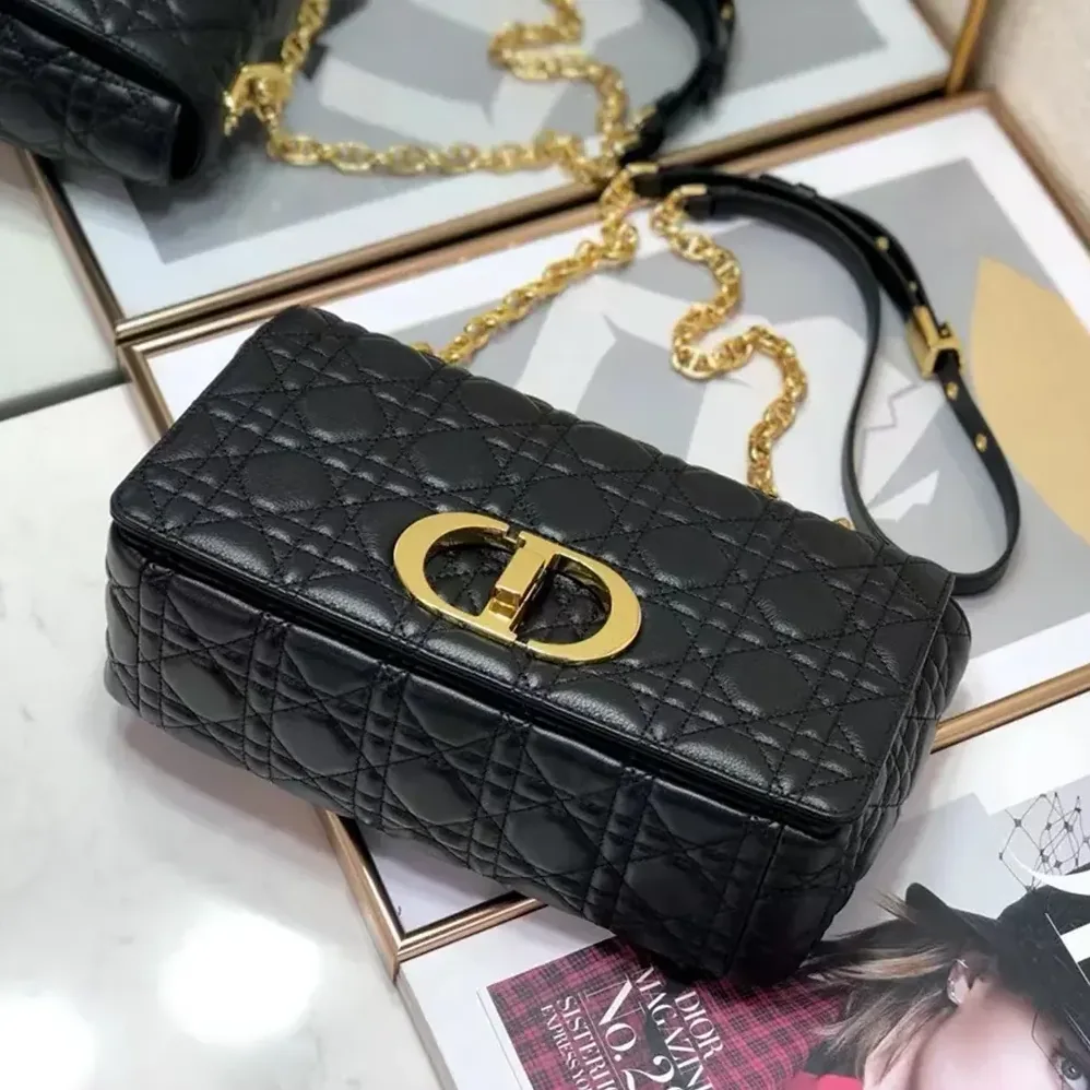 Dior Medium Dior Caro Bag Black Supple Cannage Calfskin for Women