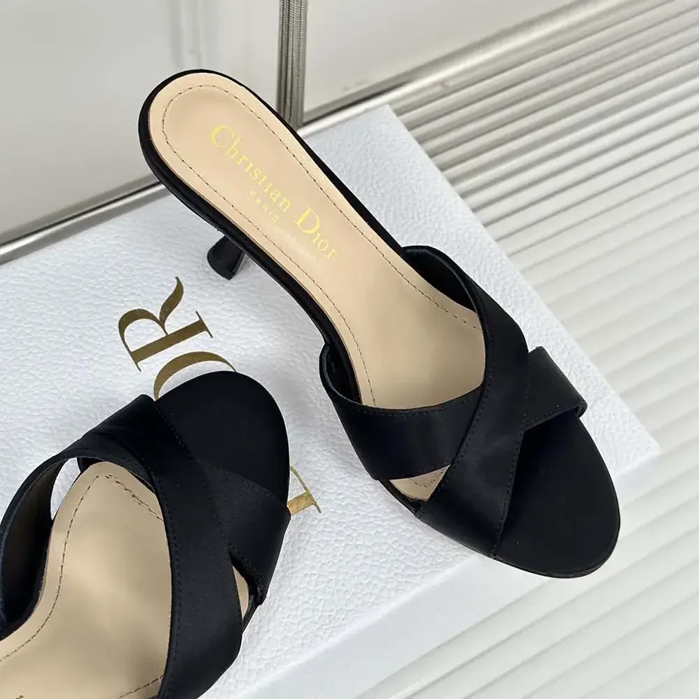 Dior Dior Tribales Heeled Slide Black Satin for Women