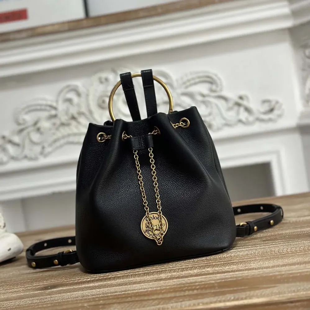 Chloe Small Bracelet Backpack in Grained Leather for Women in Black Chloe Small Bracelet Backpack in Grained Leather for Women in Black