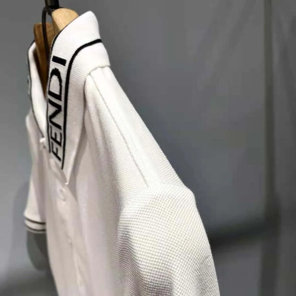 Fendi Polo Shirt White Pique Sweater for Men