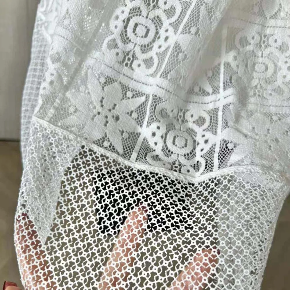 Dior Flared Mid-Length Skirt Ecru Technical Cotton Lace with Star Motif for Women