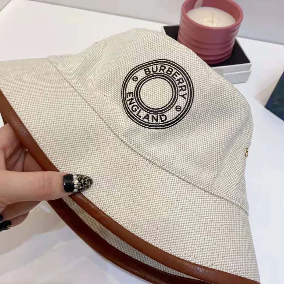 Burberry Leather Trim Logo Graphic Canvas Bucket Hat for Women
