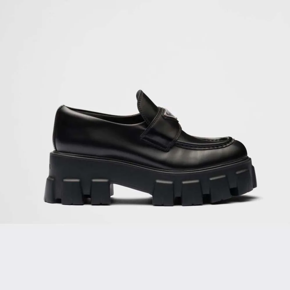 Prada Brushed Leather Monolith Loafers for Unisex in Black