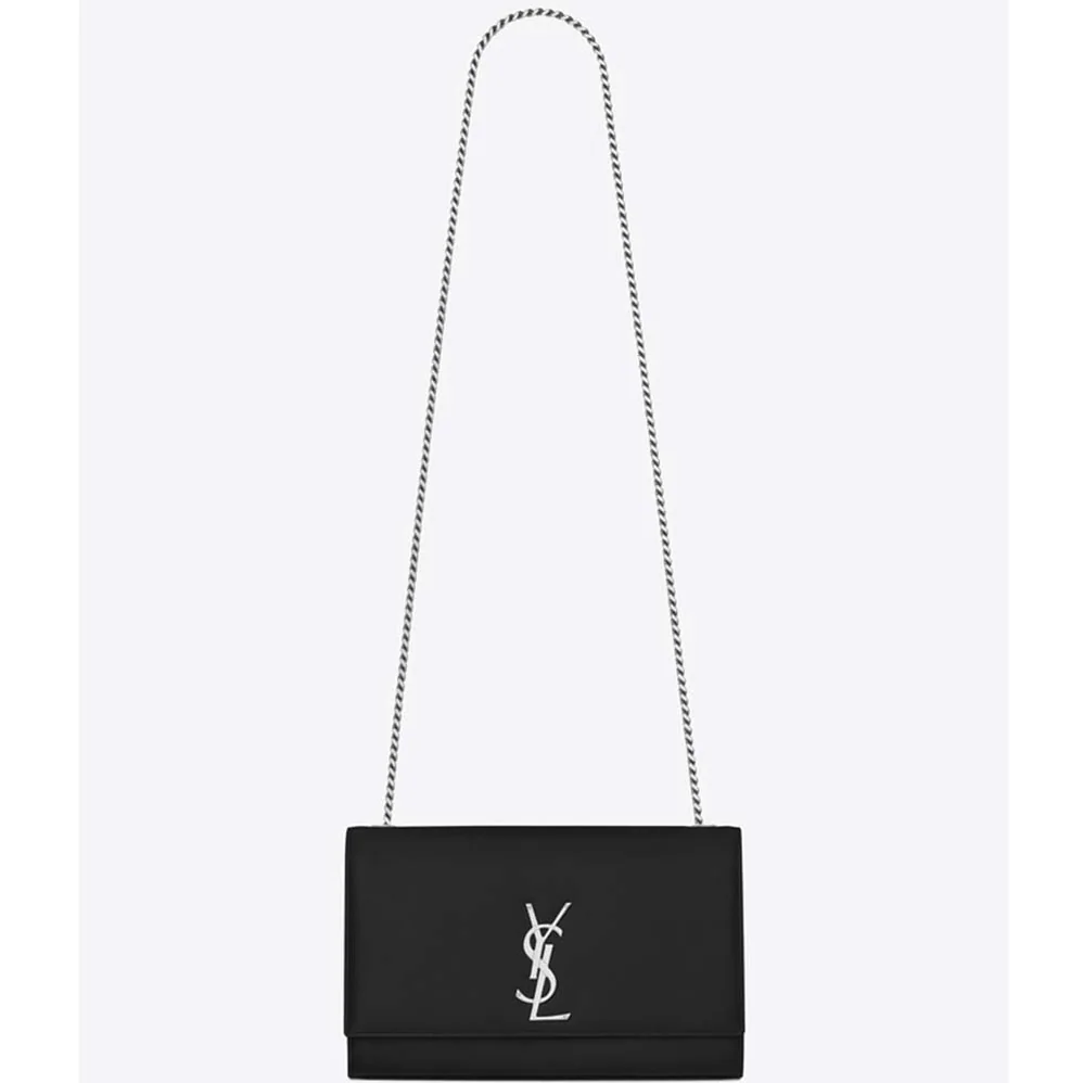 Saint Laurent YSL Kate Medium Grain De Poudre Embossed for Women in Silver Saint Laurent YSL Kate Medium Grain De Poudre Embossed for Women in Silver