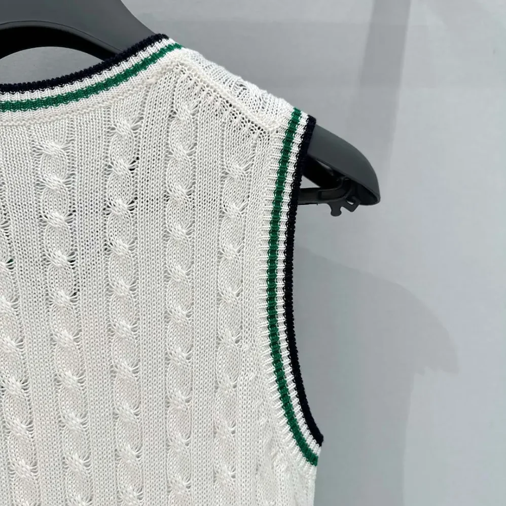 Dior Vibe Sweater Vest Ecru Black and Pine Green Cotton and Silk Cable Knit for Women Dior Vibe Sweater Vest Ecru Black and Pine Green Cotton and Silk Cable Knit for Women
