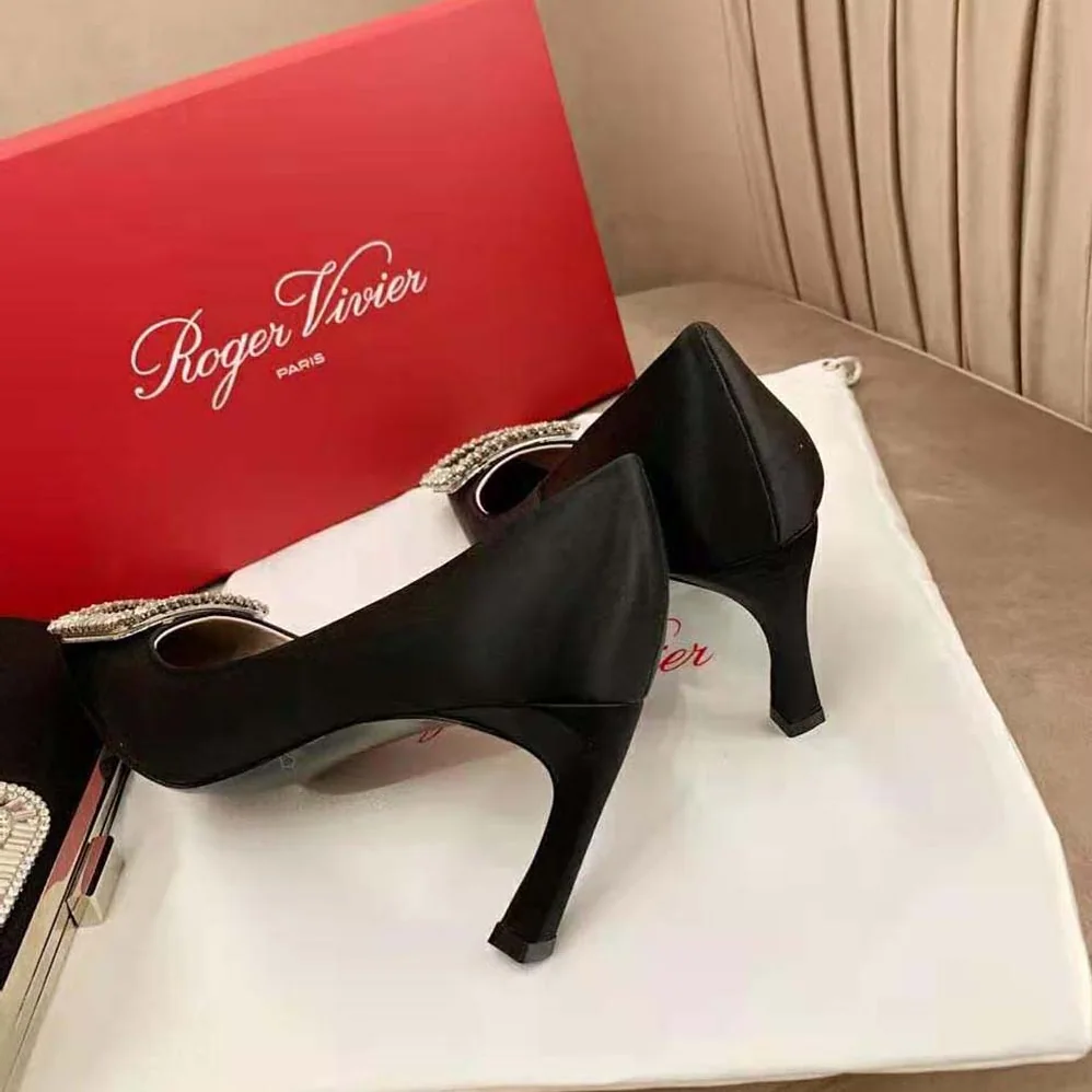 Roger Vivier Trompette Crystal Buckle Pumps in Satin for Women