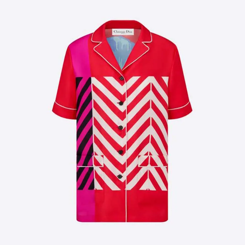 Dior Chez Moi Short-Sleeved Shirt Bright Pink and Pink D for Women in Flower Pop Silk Twill