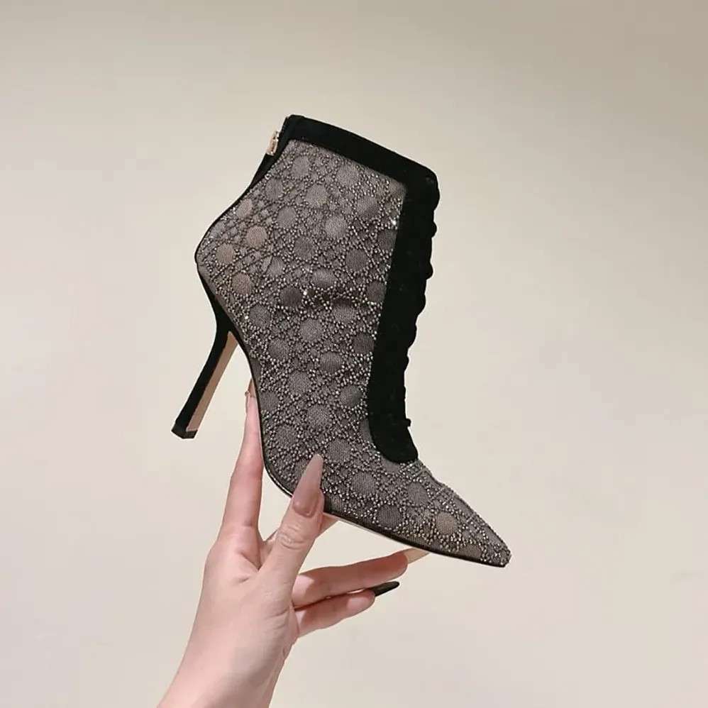 Dior Naughtily-D Heeled Ankle Boot Transparent Mesh for Women in Black