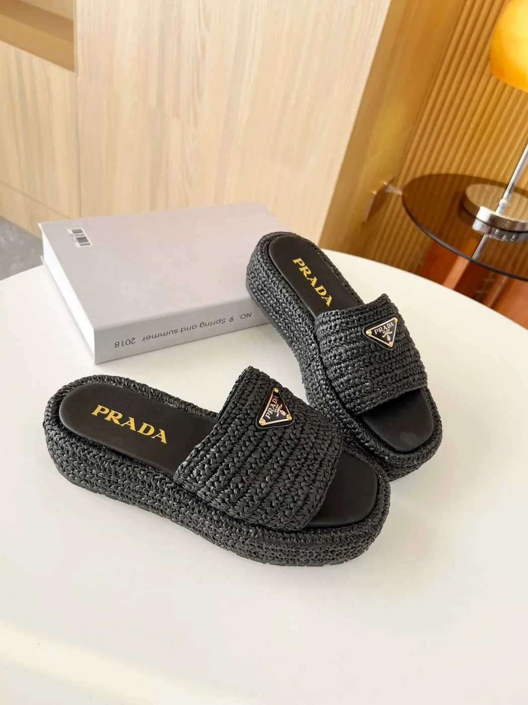 Prada Crochet Flatform Slides Black Prada Crochet Flatform Slides Black