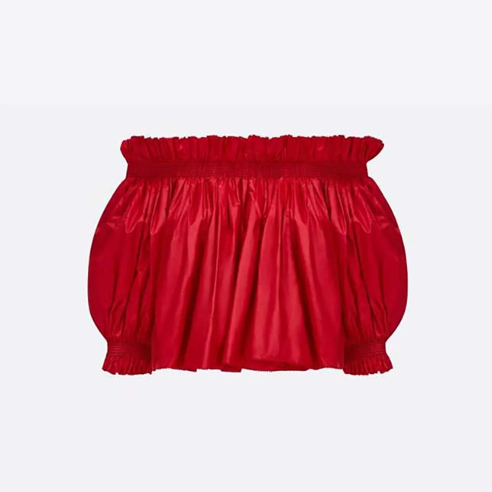 Dior Off-the-Shoulder Smocked Top Scarlet Red Silk Taffeta for Women