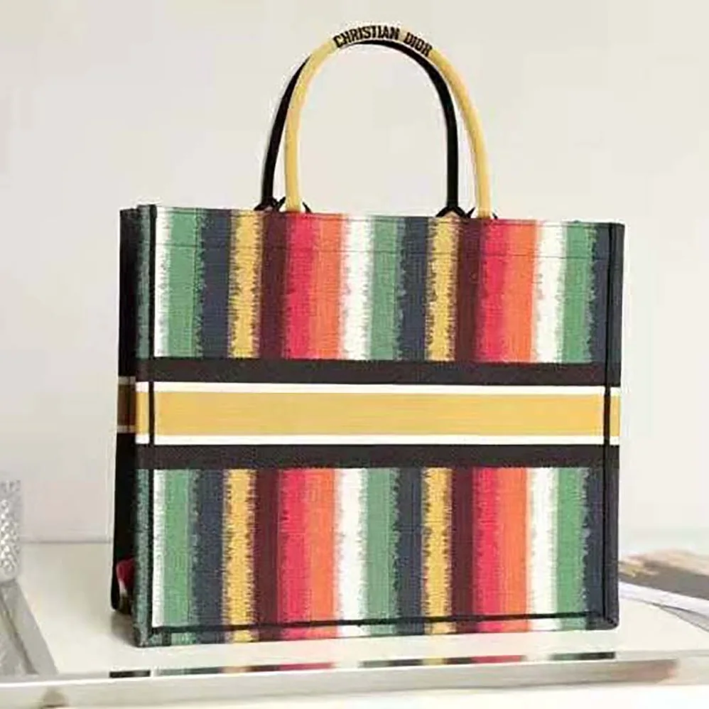 Dior Dior Book Tote Multicolor D for Women in Stripes Embroidery