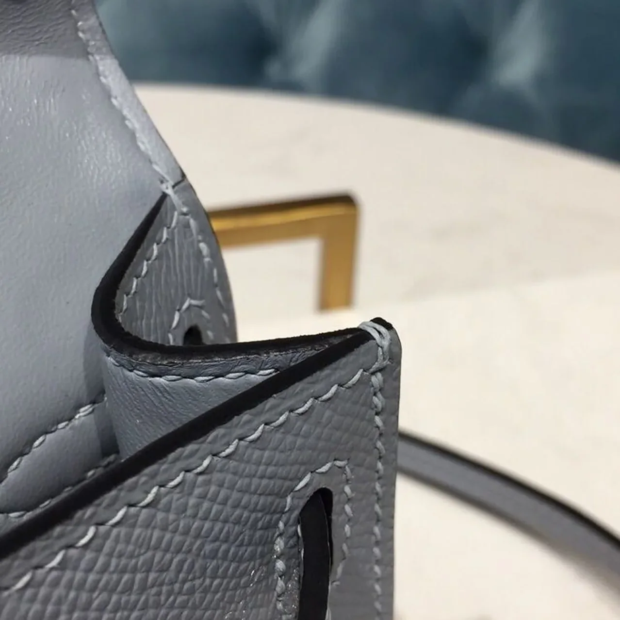 Hermes Kelly Mini Top Handle Bag in Bleu Glacier Gold Hardware