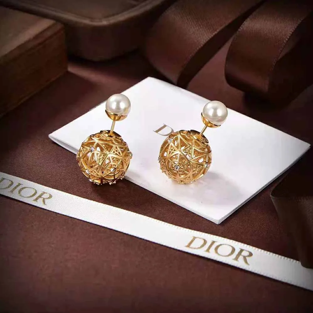 Dior Tribales Earrings Gold-Finish Metal with White Resin Pearls and Silver for Women in Tone Crystals