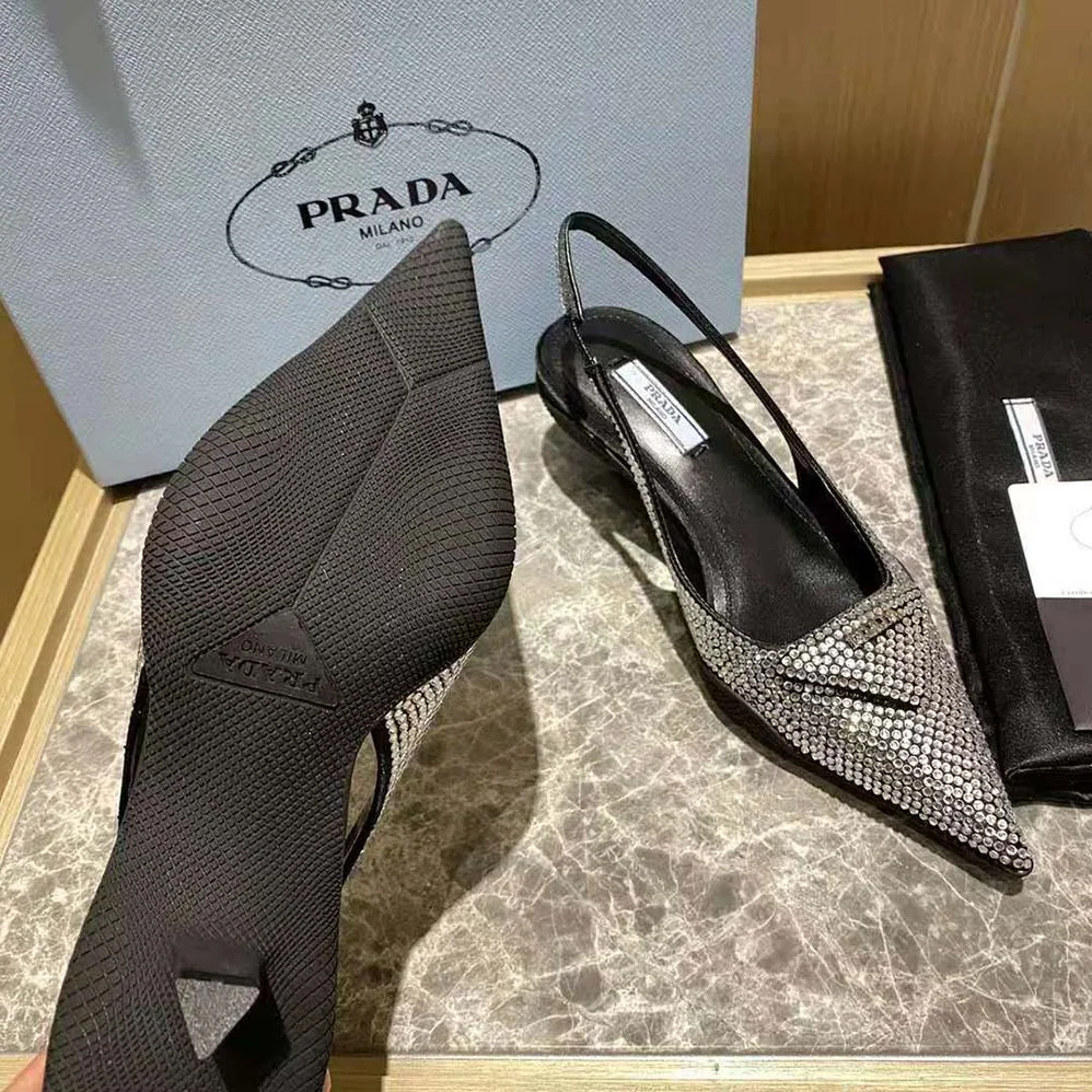 Prada Satin Sling for Women in Back Pumps with Crystals