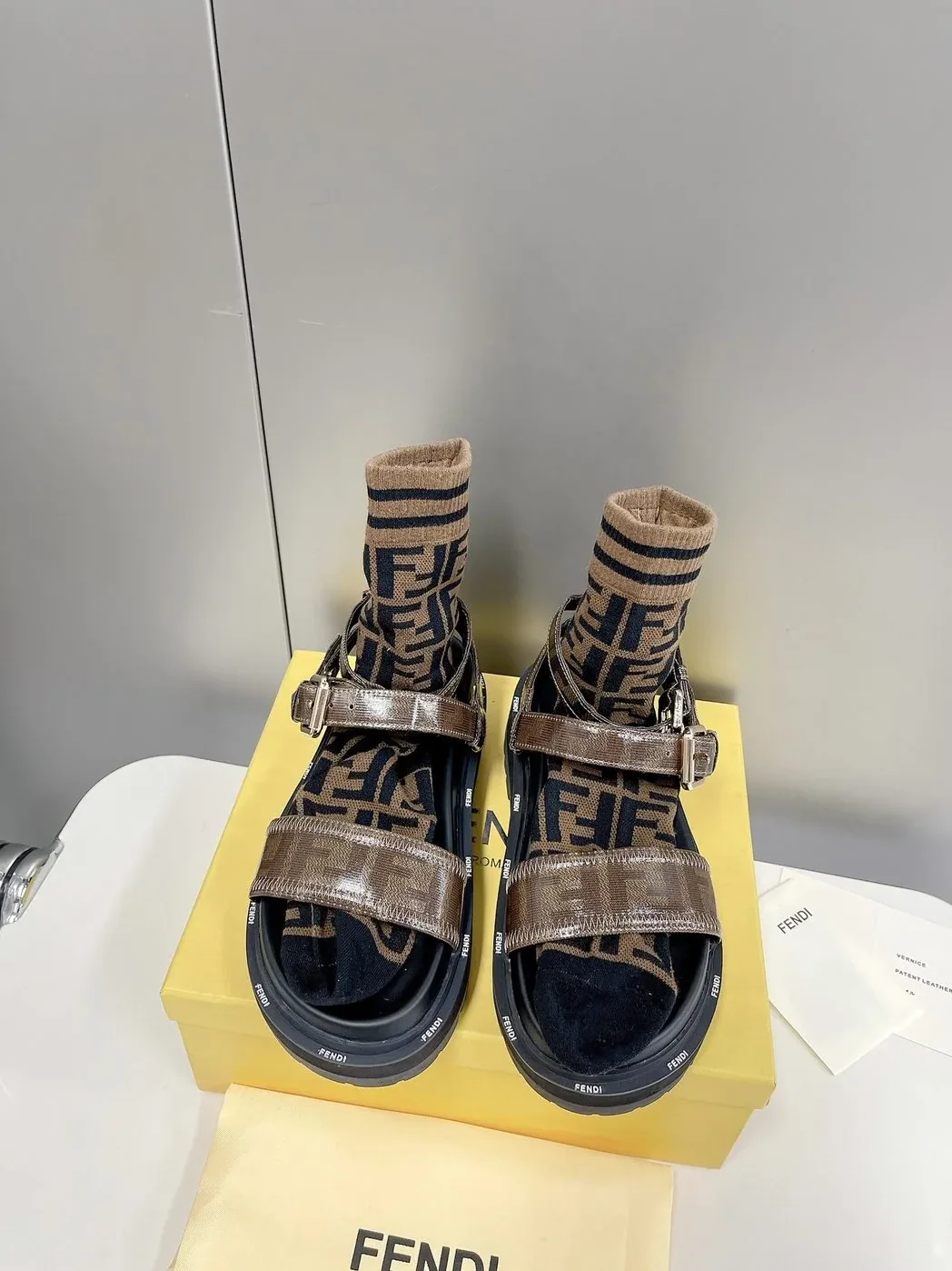 Fendi Brown FF Jacquard Sandals