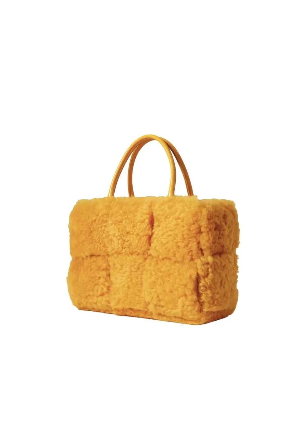 Arco Small Trimmed Intrecciato Shearling Tote Yellow