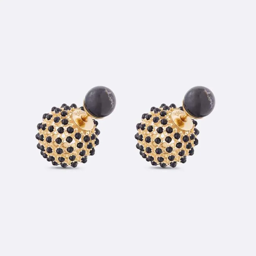 Dior Tribales Earrings Gold-Finish Metal and Black Stone for Women in Effect Resin Pearls