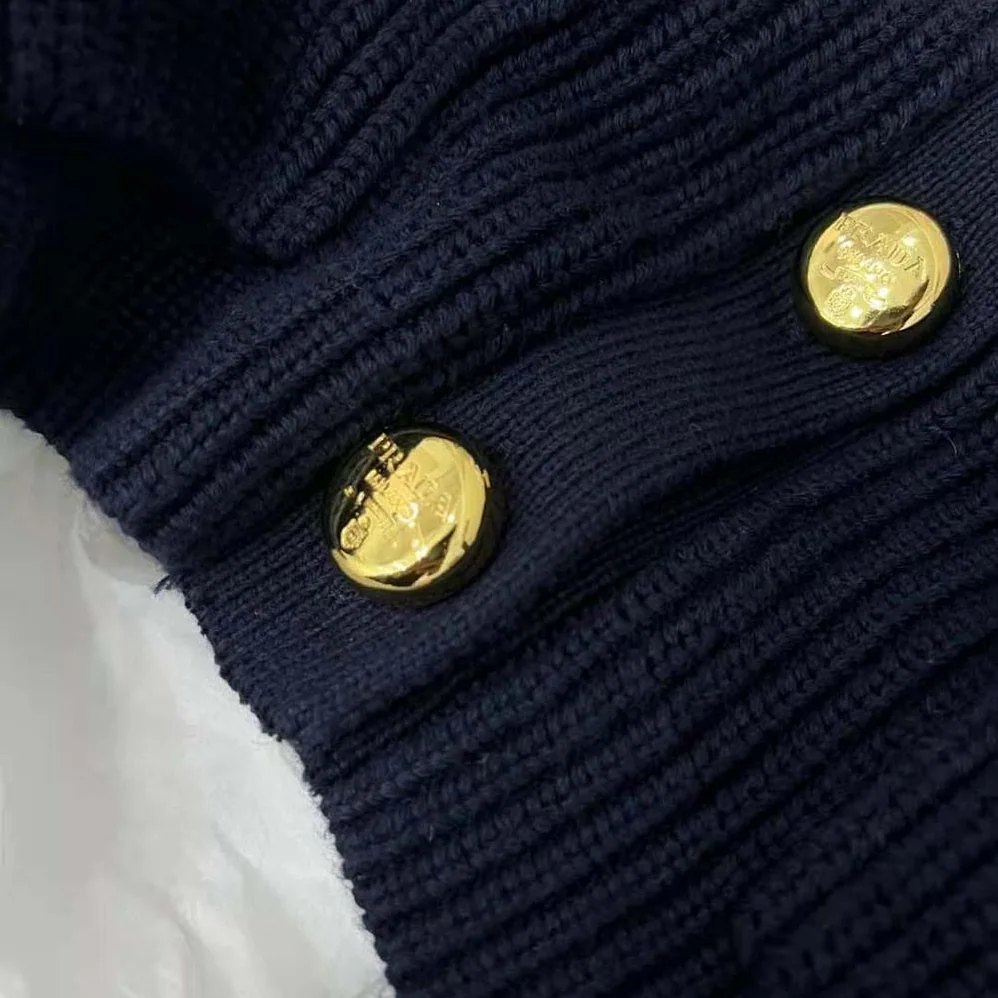 Prada Wool Cardigan with Contemporary Elegance Features Shiny Gold Buttons
