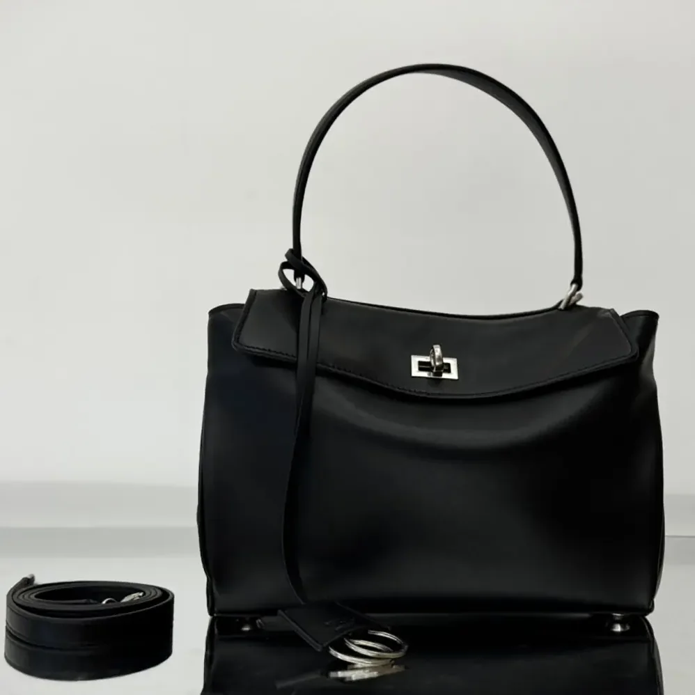 Balenciaga Rodeo Handbag Small In Black Smooth Calfskin Aged for Women in Silver Hardware