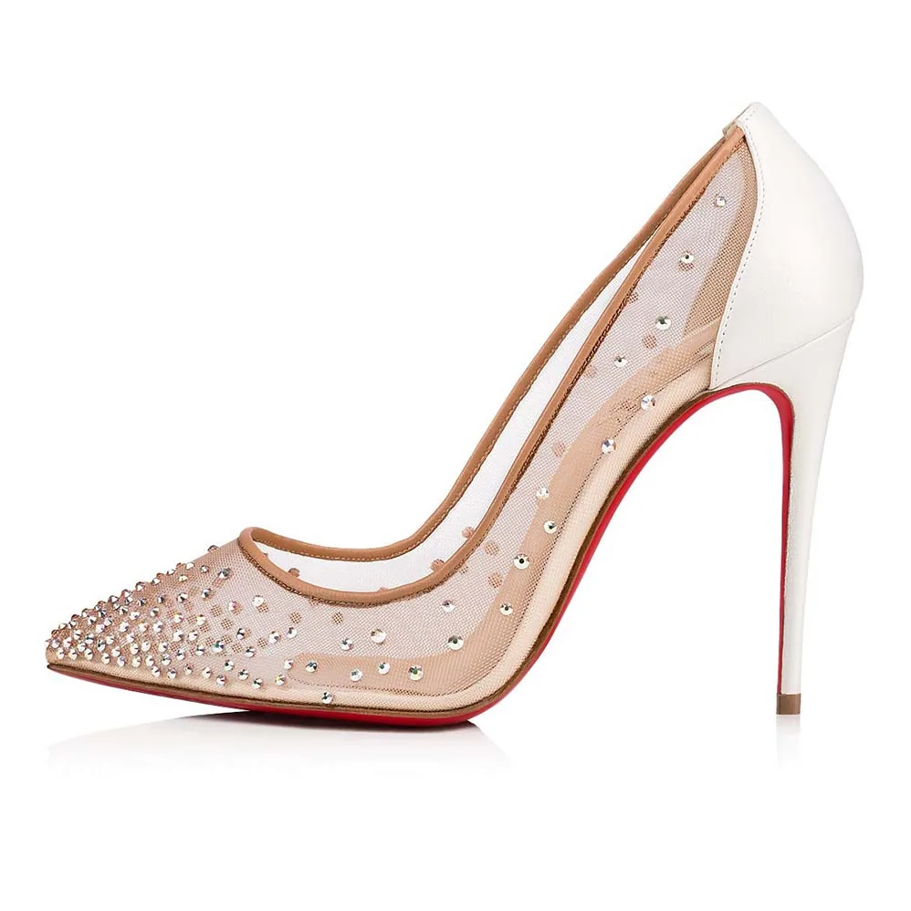 Christian Louboutin Shoes Follies Strass 100mm Heel for Women in White Christian Louboutin Shoes Follies Strass 100mm Heel for Women in White