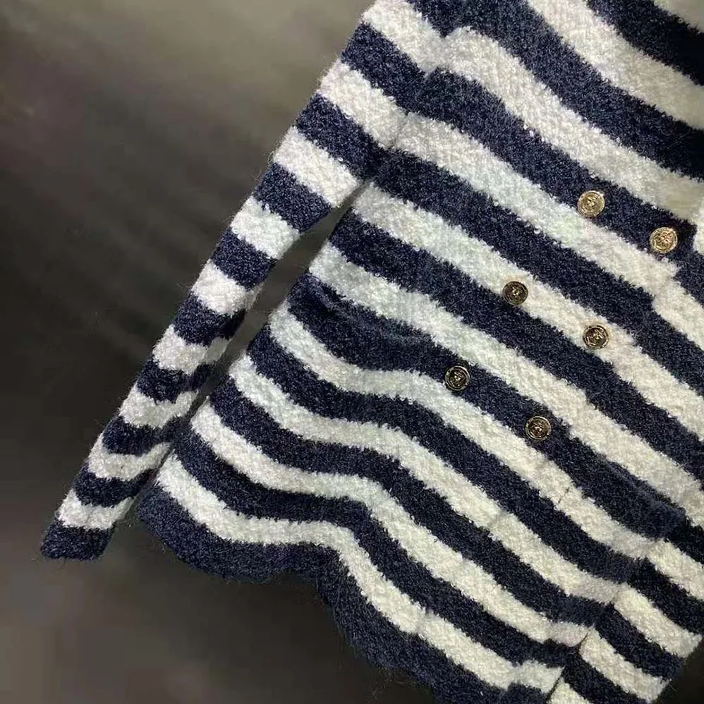 Dior Mariniere Marlene Jacket Navy Blue and Ecru Double for Women in Breasted Cotton Knit