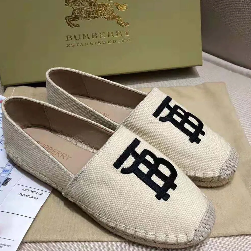 Burberry Shoes Monogram Motif Cotton and Leather Espadrilles for Women in White Burberry Shoes Monogram Motif Cotton and Leather Espadrilles for Women in White