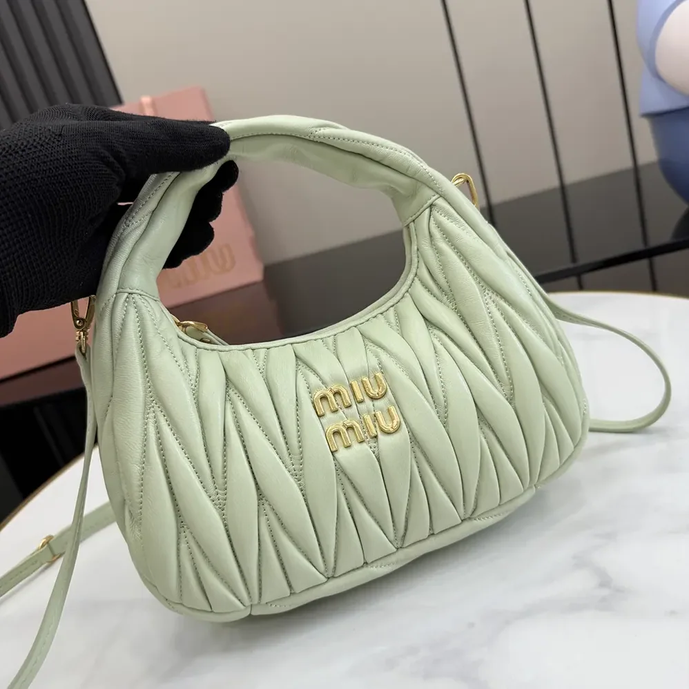 Miu Miu Wander Matelassé Nappa Leather Hobo Bag for Women in Aqua