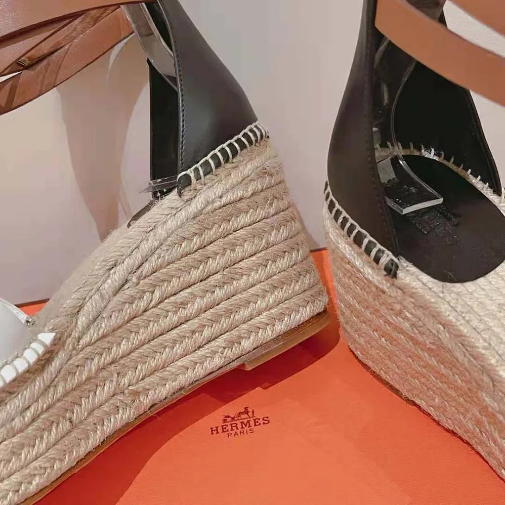 Hermes Tipoli Espadrille in Calfskin with Wrap-Around Ankle Strap for Women in Brown