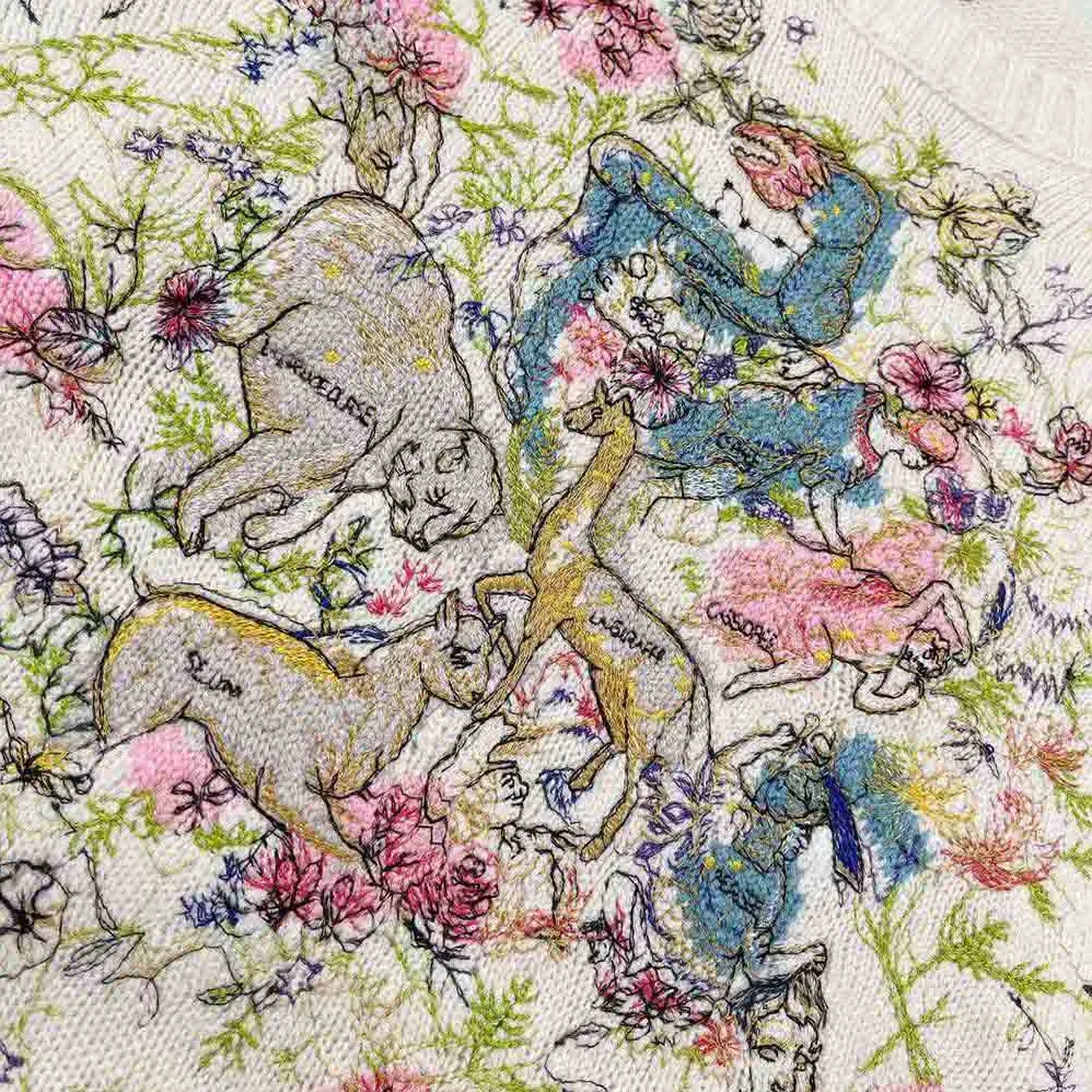 Dior Chez Moi Sweater Ecru Cashmere Intarsia Knit with Multicolor D for Women in Constellation Motif Dior Chez Moi Sweater Ecru Cashmere Intarsia Knit with Multicolor D for Women in Constellation Motif