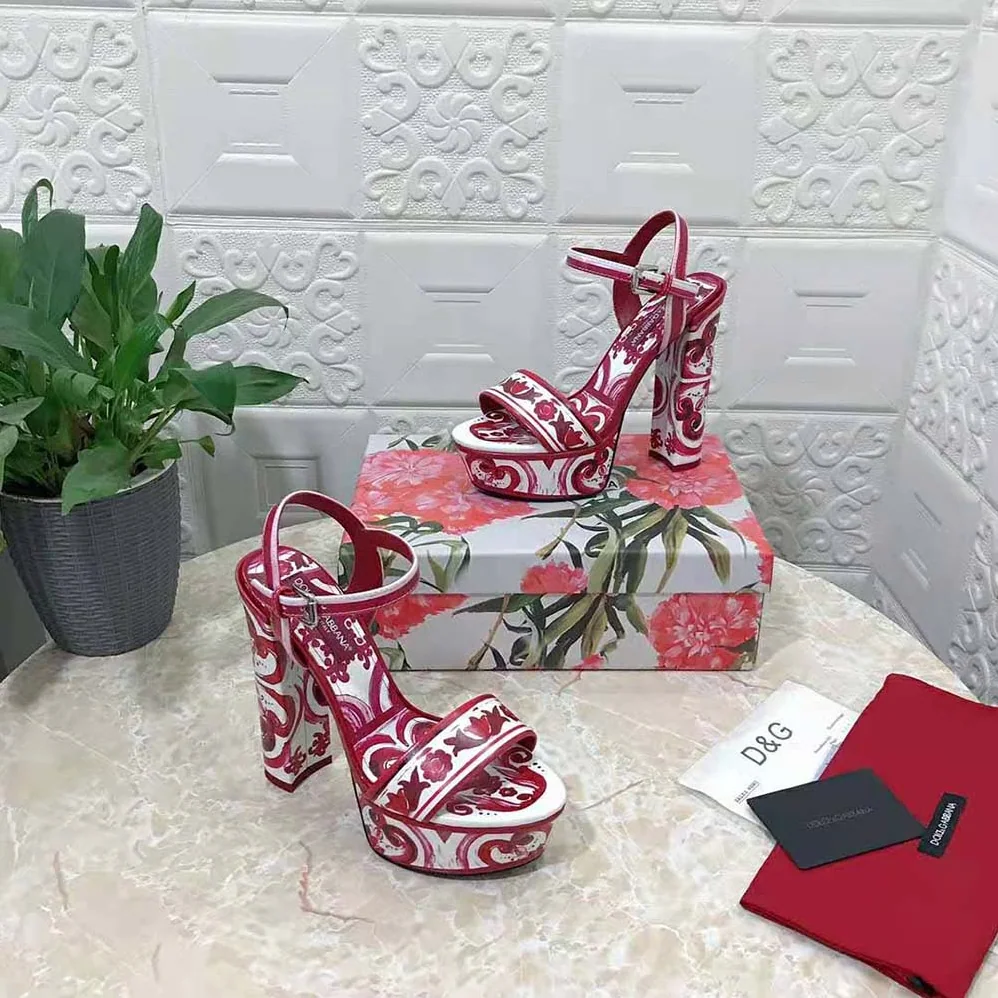 Dolce Gabbana D&G Printed Polished Calfskin Platform Sandals for Women Dolce Gabbana D&G Printed Polished Calfskin Platform Sandals for Women
