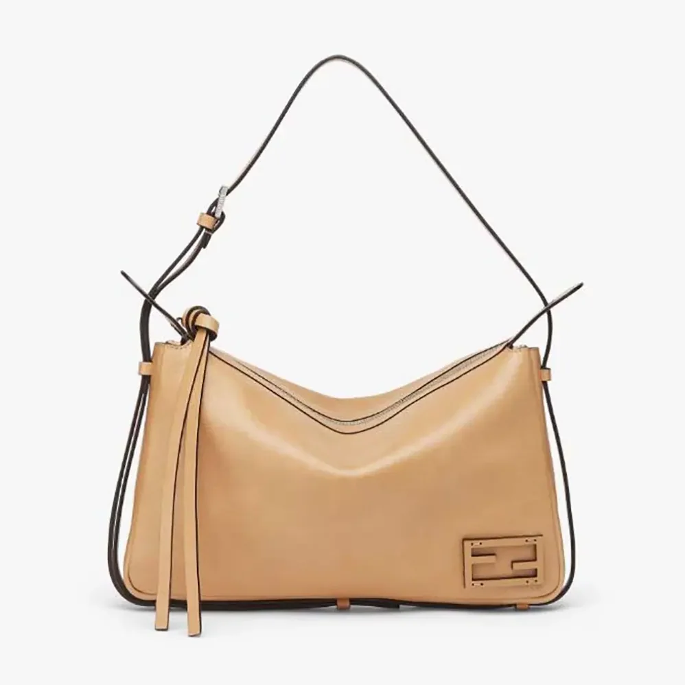 Fendi Simply Fendi Medium Beige Leather Bag for Unisex