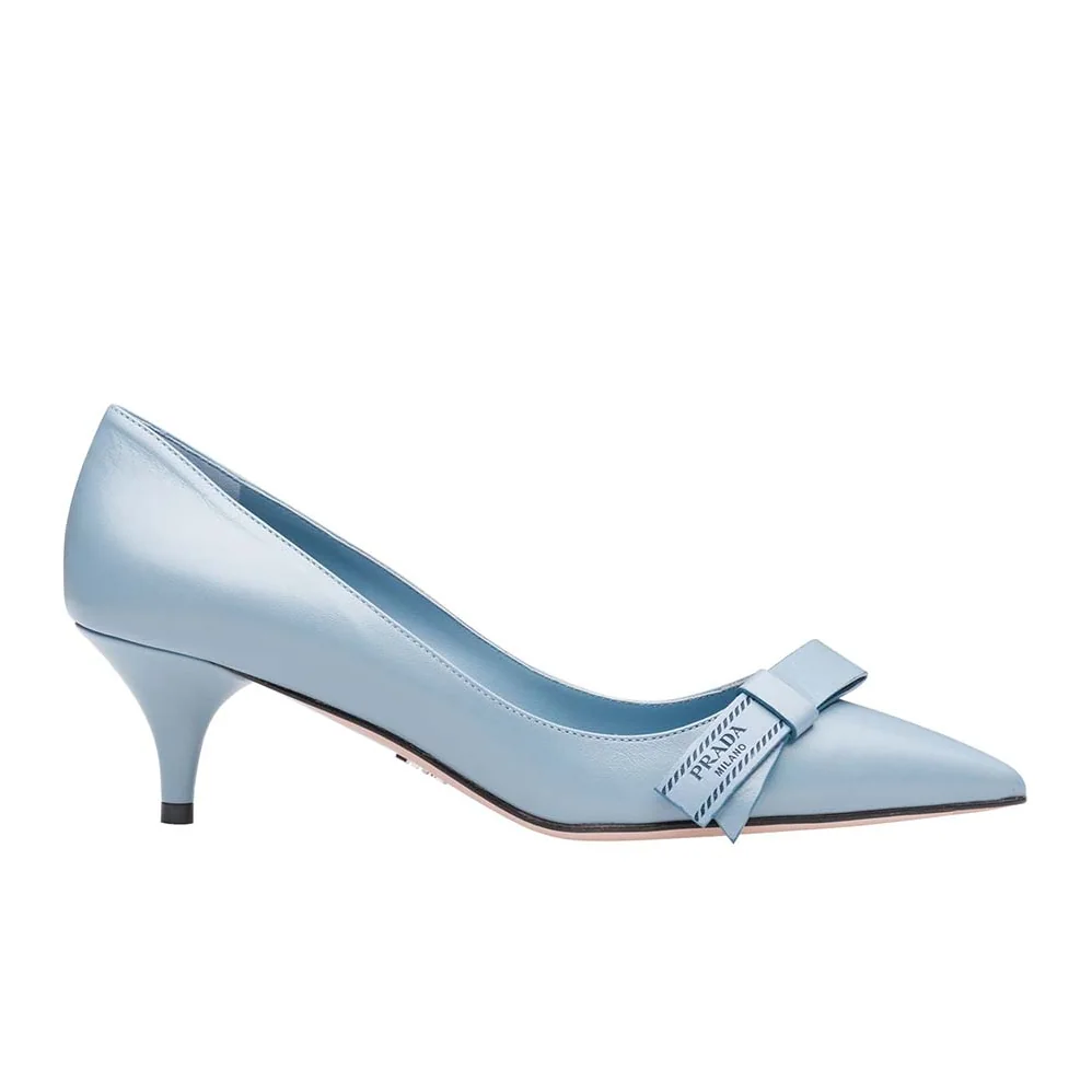 Prada Shoes Leather Pumps with Bow 55mm Heel for Women in Blue Prada Shoes Leather Pumps with Bow 55mm Heel for Women in Blue