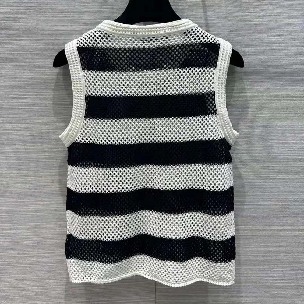 Dior Marinière Cardigan Top Navy Blue and White Openwork Cotton Knit for Women Dior Marinière Cardigan Top Navy Blue and White Openwork Cotton Knit for Women