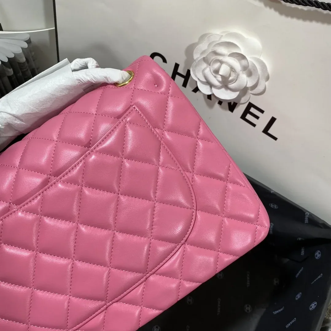 Chanel Classic Flap Bag Large Crossbody in Pink Gold Hardware