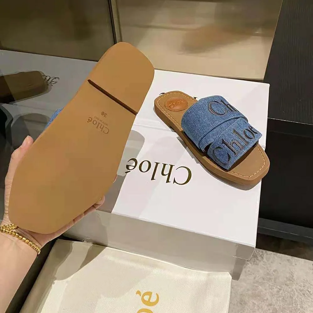 Chloe Woody Flat Mule for Women in Navy