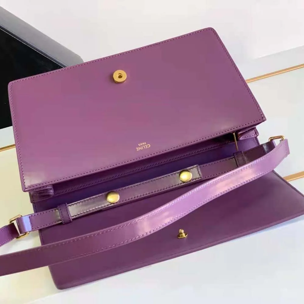 Celine Trapeze Triomphe Bag in Shiny Calfskin for Women in Purple