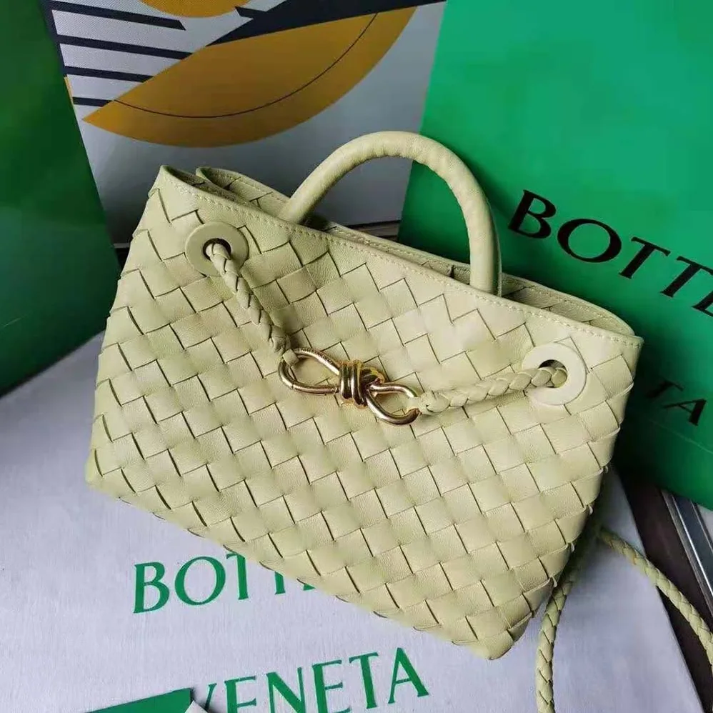 Bottega Veneta Small Andiamo Intrecciato Leather Top Handle Bag for Women in Yellow