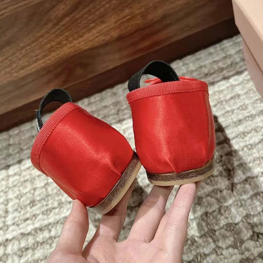 Miu Miu Satin Ballerinas with Knit Logo Label for Women in Red